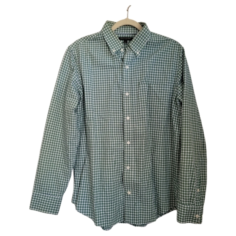 Banana Republic Shirt Mens L Large Green Blue Plaid Button Up Long Sleeve